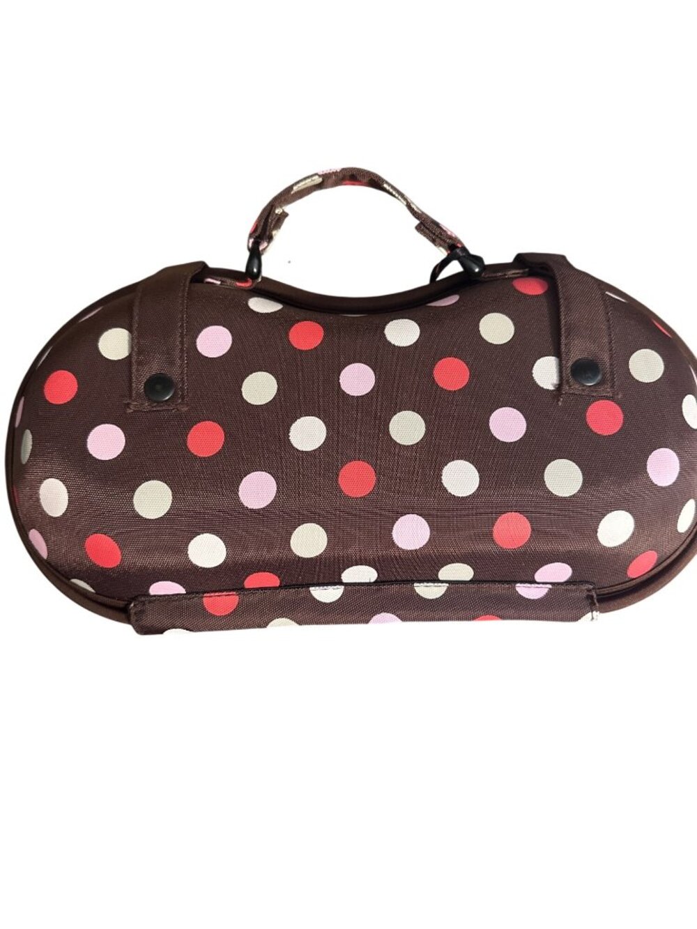 Brown Polka Dot Bra Travel Case With Ruffled Trim & Handle - Picture 3 of 6